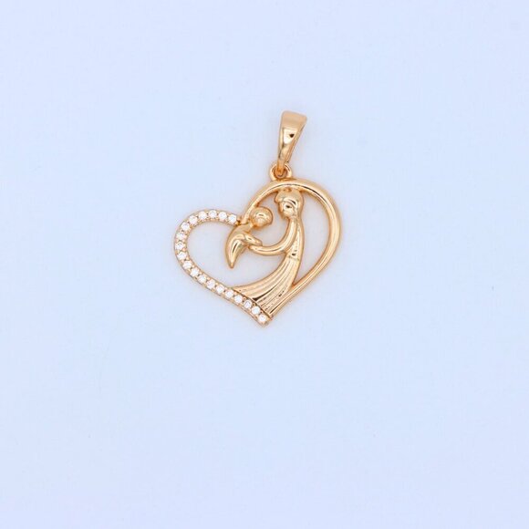 "Rose Gold Mother and Child Heart Pendant with Sparkling Detail, XPPT1327 - Picture 11 of 13